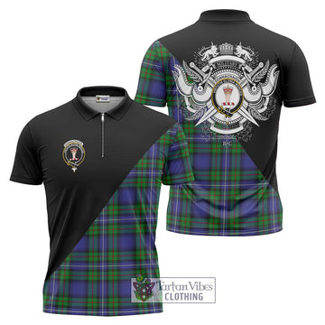 Donnachaidh Tartan Zipper Polo Shirt with Family Crest and Military Logo Style