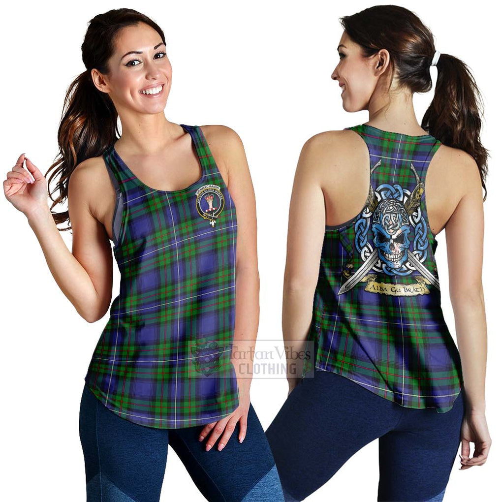 Tartan Vibes Clothing Donnachaidh Tartan Women's Racerback Tanks with Family Crest Celtic Skull Style