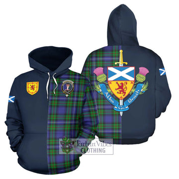 Donnachaidh Tartan Hoodie Alba with Scottish Lion Royal Arm Half Style