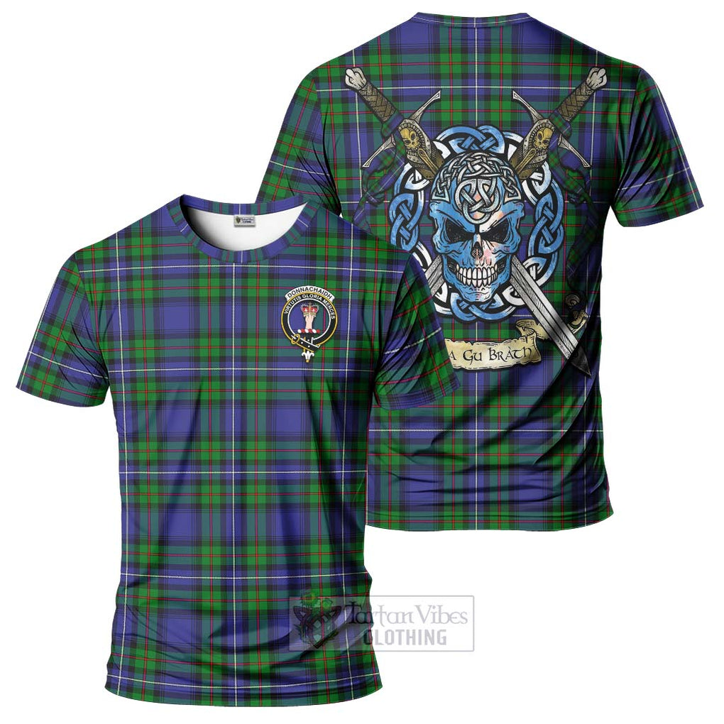 Tartan Vibes Clothing Donnachaidh Tartan T-Shirt with Family Crest Celtic Skull Style