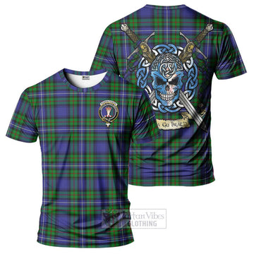 Donnachaidh Tartan T-Shirt with Family Crest Celtic Skull Style