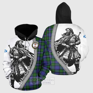 Donnachaidh Tartan Clan Crest Hoodie with Highlander Warrior Celtic Style