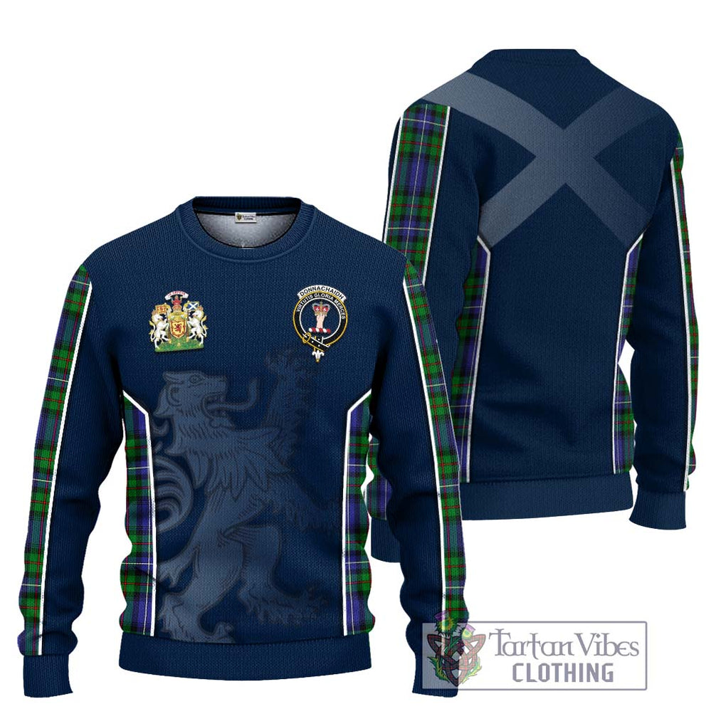 Donnachaidh Tartan Knitted Sweater with Family Crest and Lion Rampant Vibes Sport Style Unisex - Tartan Vibes Clothing