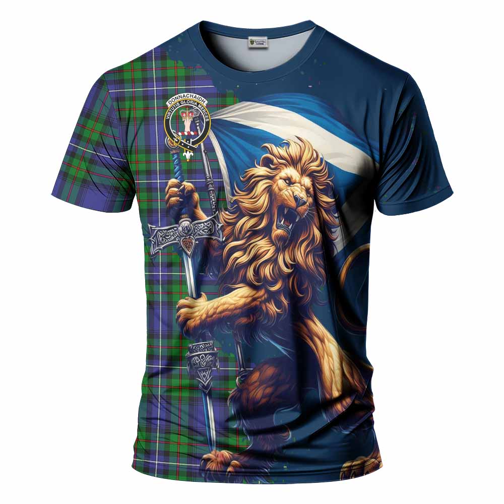 Tartan Vibes Clothing Donnachaidh Tartan Family Crest T-Shirt with Scottish Majestic Lion