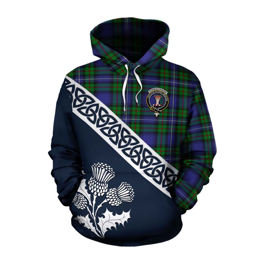 Tartan Vibes Clothing Donnachaidh Tartan Cotton Hoodie Featuring Thistle and Scotland Map