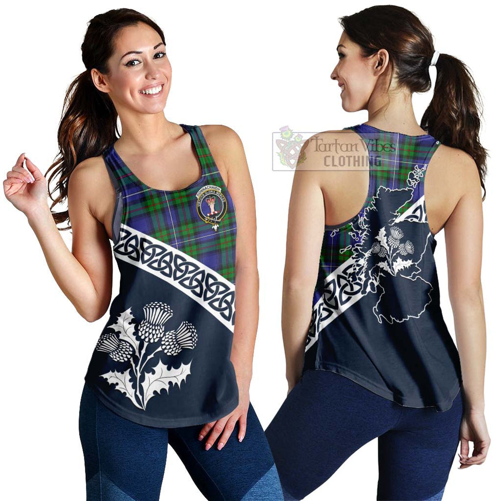 Tartan Vibes Clothing Donnachaidh Tartan Women's Racerback Tanks Featuring Thistle and Scotland Map