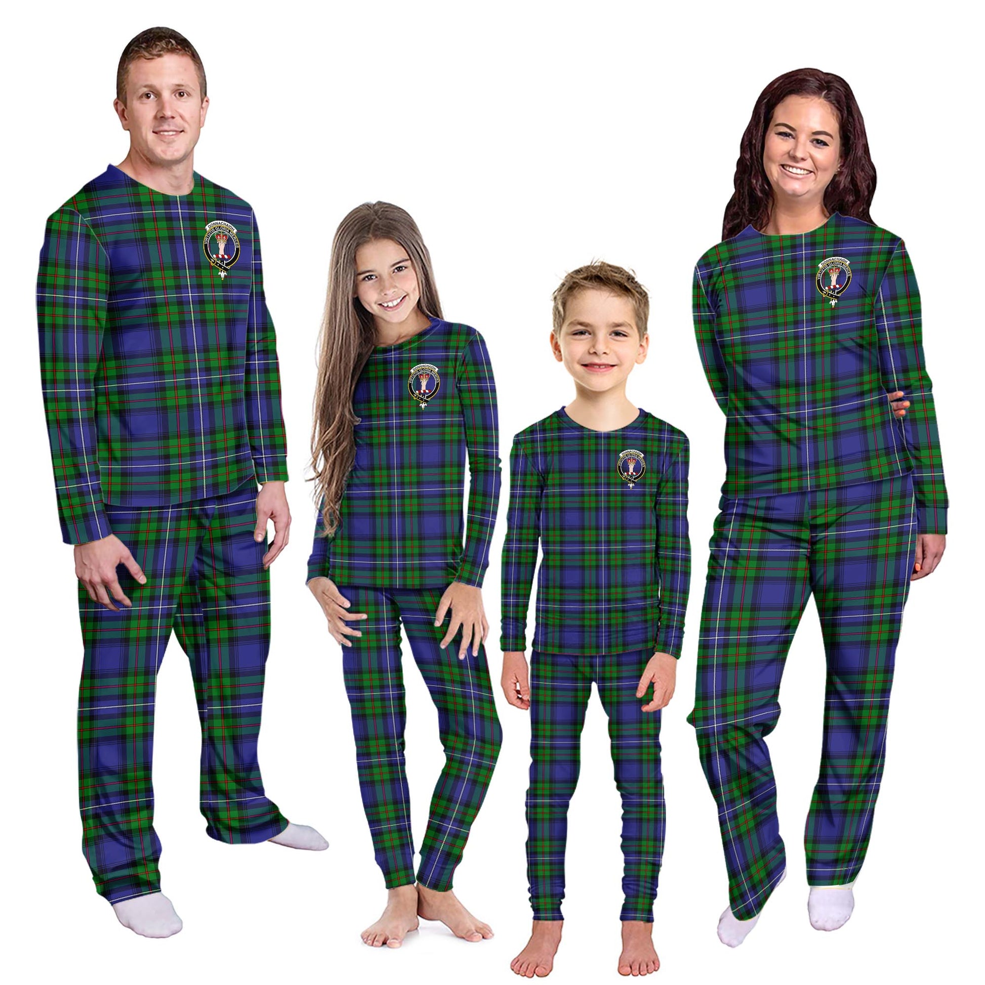 Donnachaidh Tartan Pajamas Family Set with Family Crest - Tartanvibesclothing