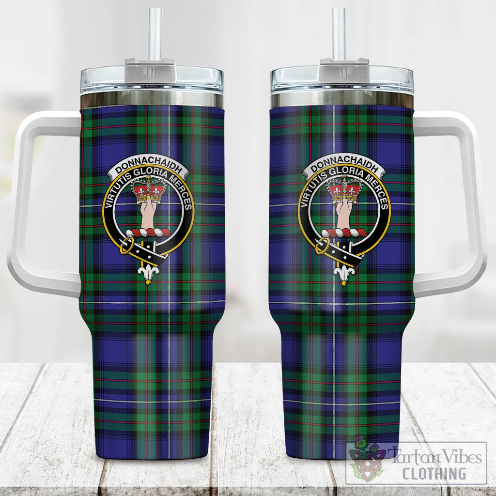 Tartan Vibes Clothing Donnachaidh Tartan and Family Crest Tumbler with Handle