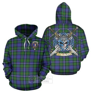 Donnachaidh Tartan Hoodie with Family Crest Celtic Skull Style