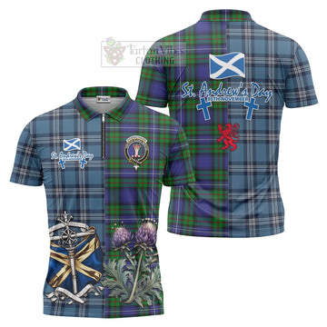 Donnachaidh Tartan Zipper Polo Shirt Happy St. Andrew's Day Half Tartan Style