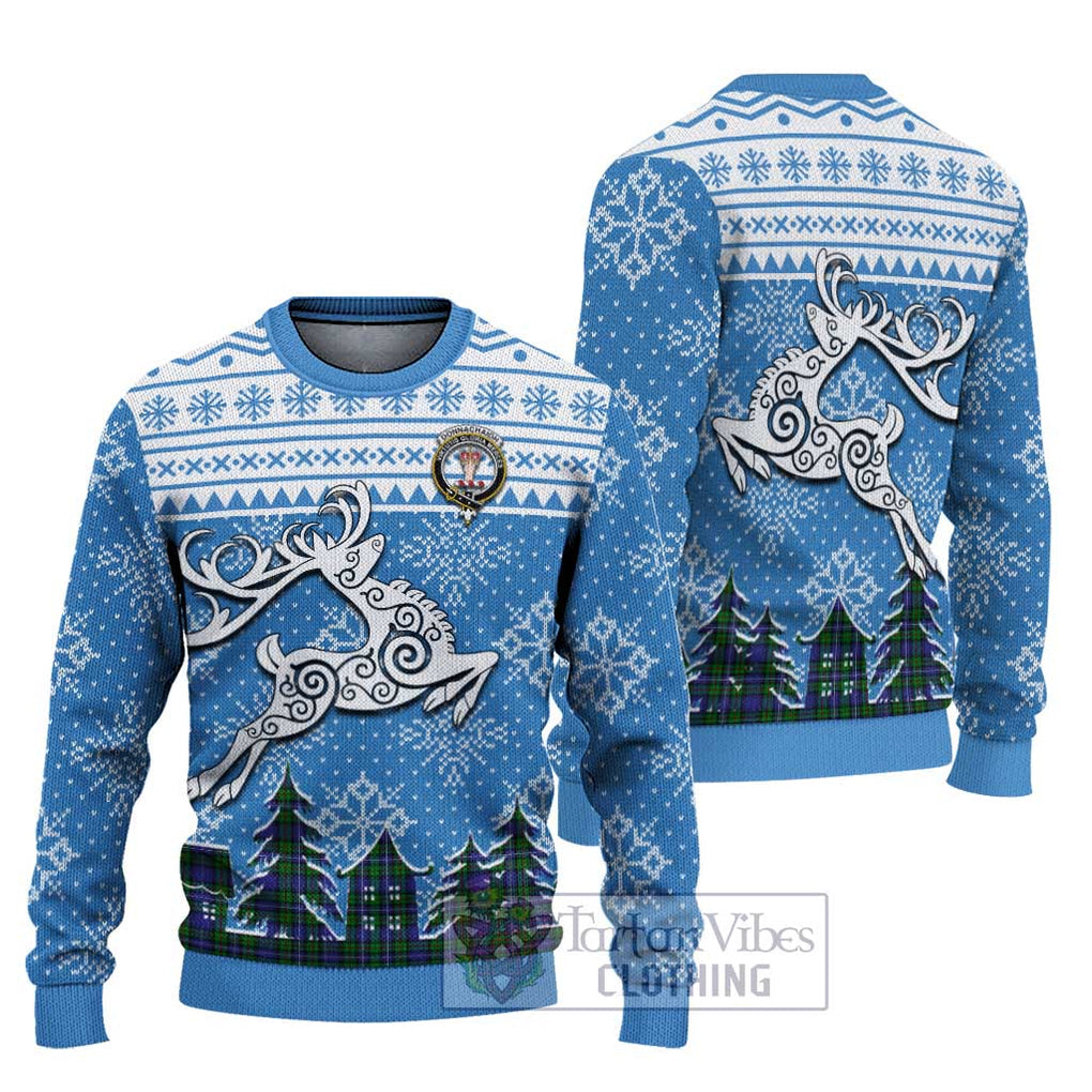 Tartan Vibes Clothing Donnachaidh Clan Christmas Ugly Sweater with Tartan and Celtic Raindeer Style