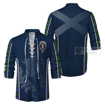 Donnachaidh Tartan Ghillie Kilt Shirt with Family Crest and Scottish Thistle Vibes Sport Style