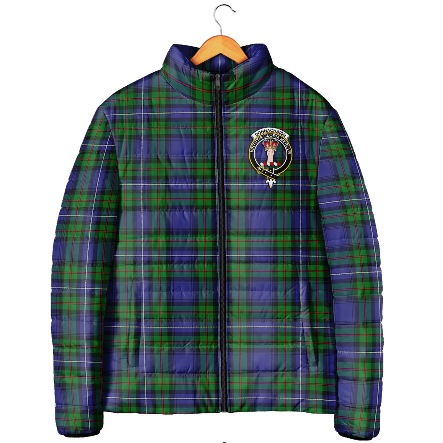 Donnachaidh Tartan Padded Jacket with Family Crest Men's Padded Jacket - Tartan Vibes Clothing