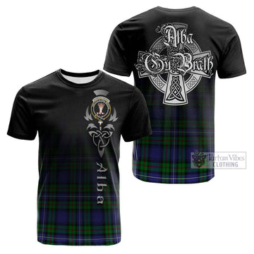 Donnachaidh Tartan Cotton T-shirt Featuring Alba Gu Brath Family Crest Celtic Inspired