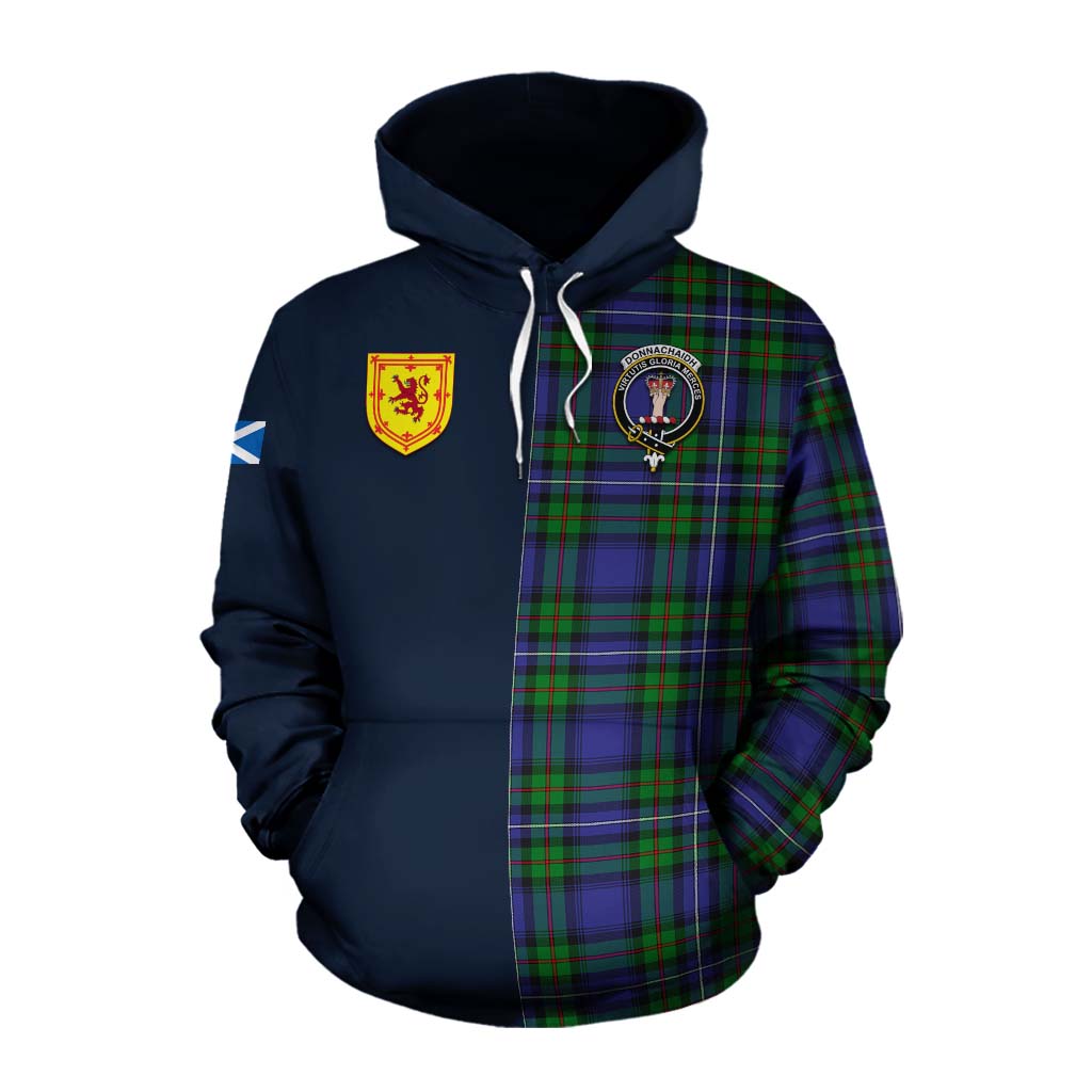 Tartan Vibes Clothing Donnachaidh Tartan Cotton Hoodie Alba with Scottish Lion Royal Arm Half Style