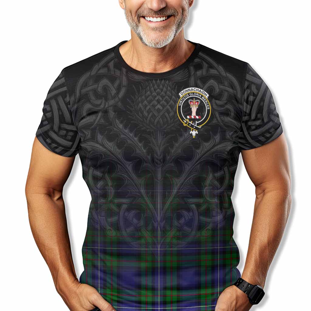 Tartan Vibes Clothing Donnachaidh Tartan T-Shirt with Family Crest Celtic Thistle Vibes