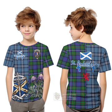 Donnachaidh Tartan Kid T-Shirt Happy St. Andrew's Day Half Tartan Style