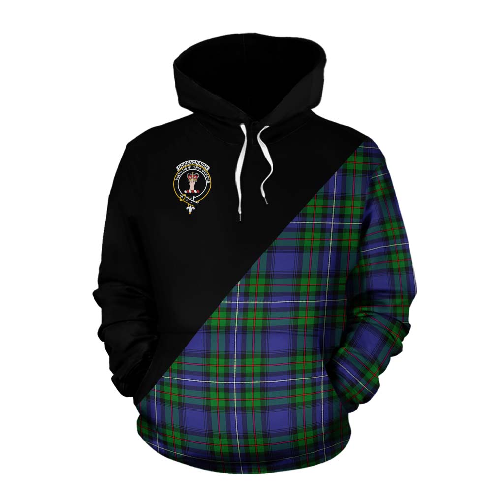 Tartan Vibes Clothing Donnachaidh Tartan Cotton Hoodie with Family Crest and Military Logo Style