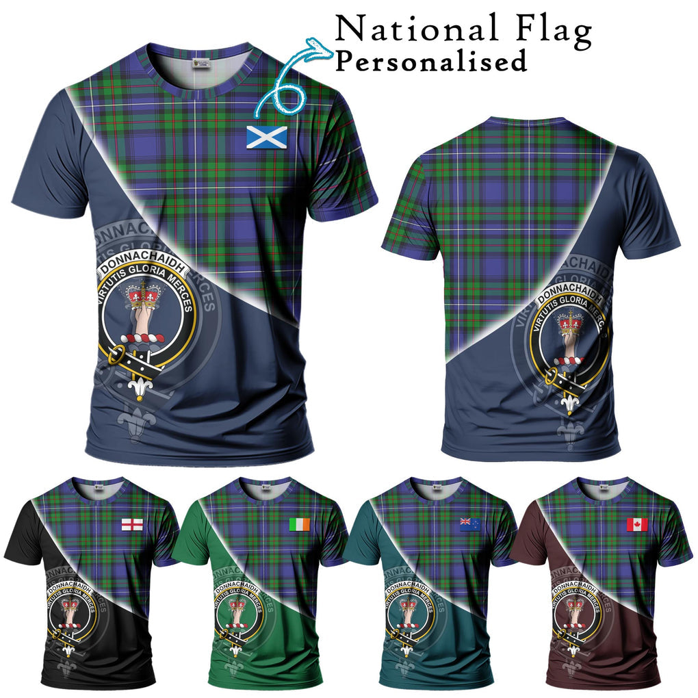 Donnachaidh Tartan T-Shirt with Personalised National Flag and Family Crest Half Style Kid's Shirt - Tartanvibesclothing Shop