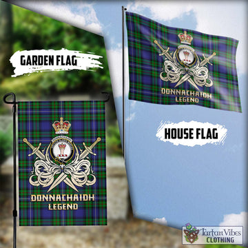 Donnachaidh Tartan Flag with Clan Crest and the Golden Sword of Courageous Legacy