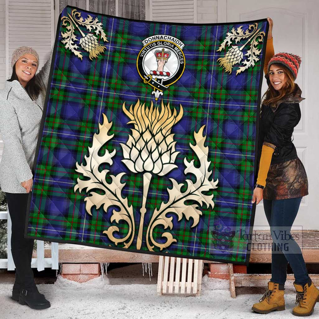 Tartan Vibes Clothing Donnachaidh Tartan Quilt with Family Crest and Golden Thistle Style