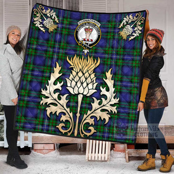 Donnachaidh Tartan Quilt with Family Crest and Golden Thistle Style