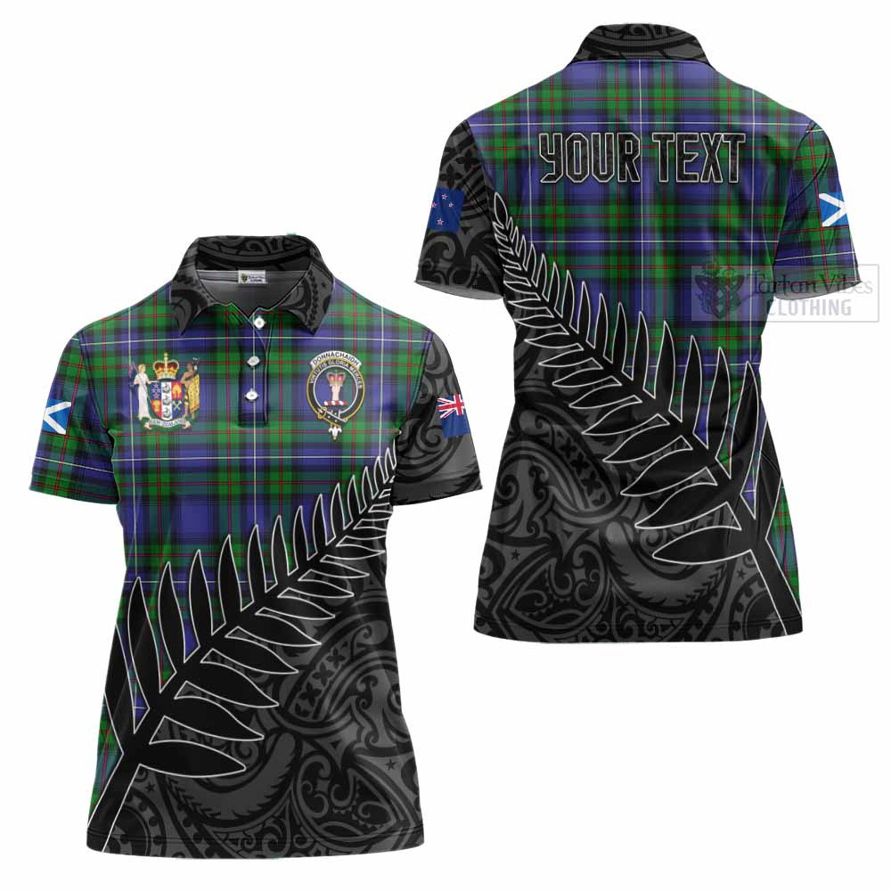 Tartan Vibes Clothing Donnachaidh Crest Tartan Women's Polo Shirt with New Zealand Silver Fern Half Style