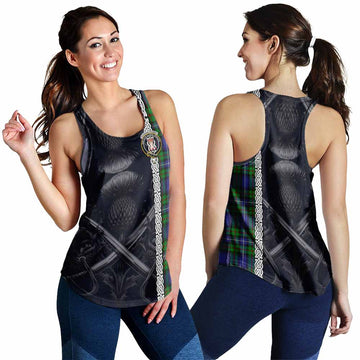 Donnachaidh Tartan Women's Racerback Tanks with Family Crest Cross Sword Thistle Celtic Vibes