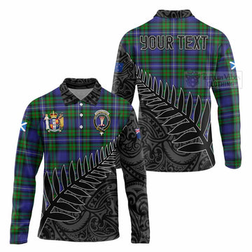 Donnachaidh Crest Tartan Long Sleeve Polo Shirt with New Zealand Silver Fern Half Style