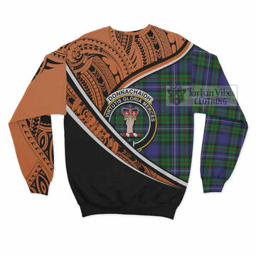 Donnachaidh Crest Tartan Sweatshirt with Polynesian Vibes Style - Orange Version