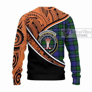 Donnachaidh Crest Tartan Knitted Sweater with Polynesian Vibes Style - Orange Version