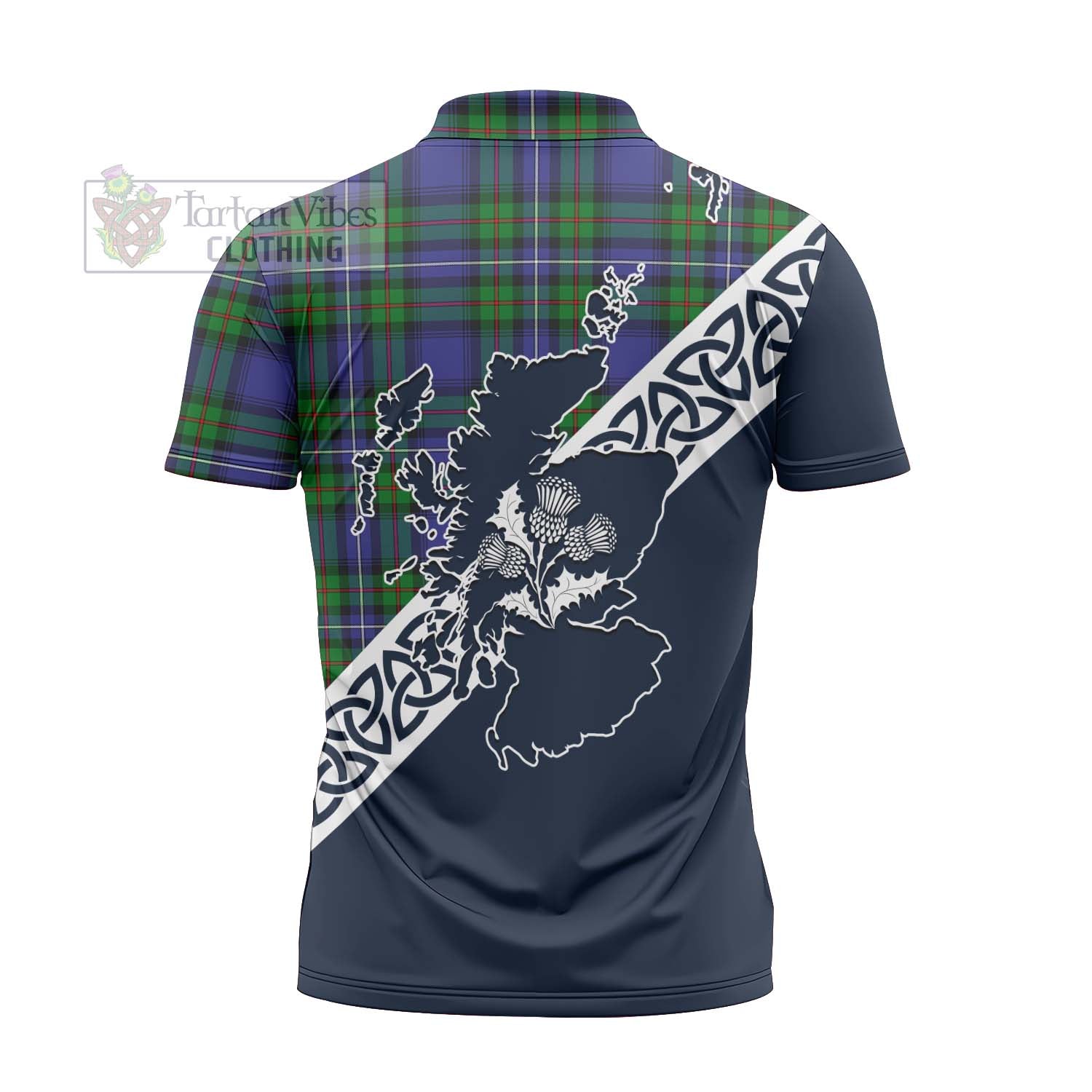 Tartan Vibes Clothing Donnachaidh Tartan Zipper Polo Shirt Featuring Thistle and Scotland Map