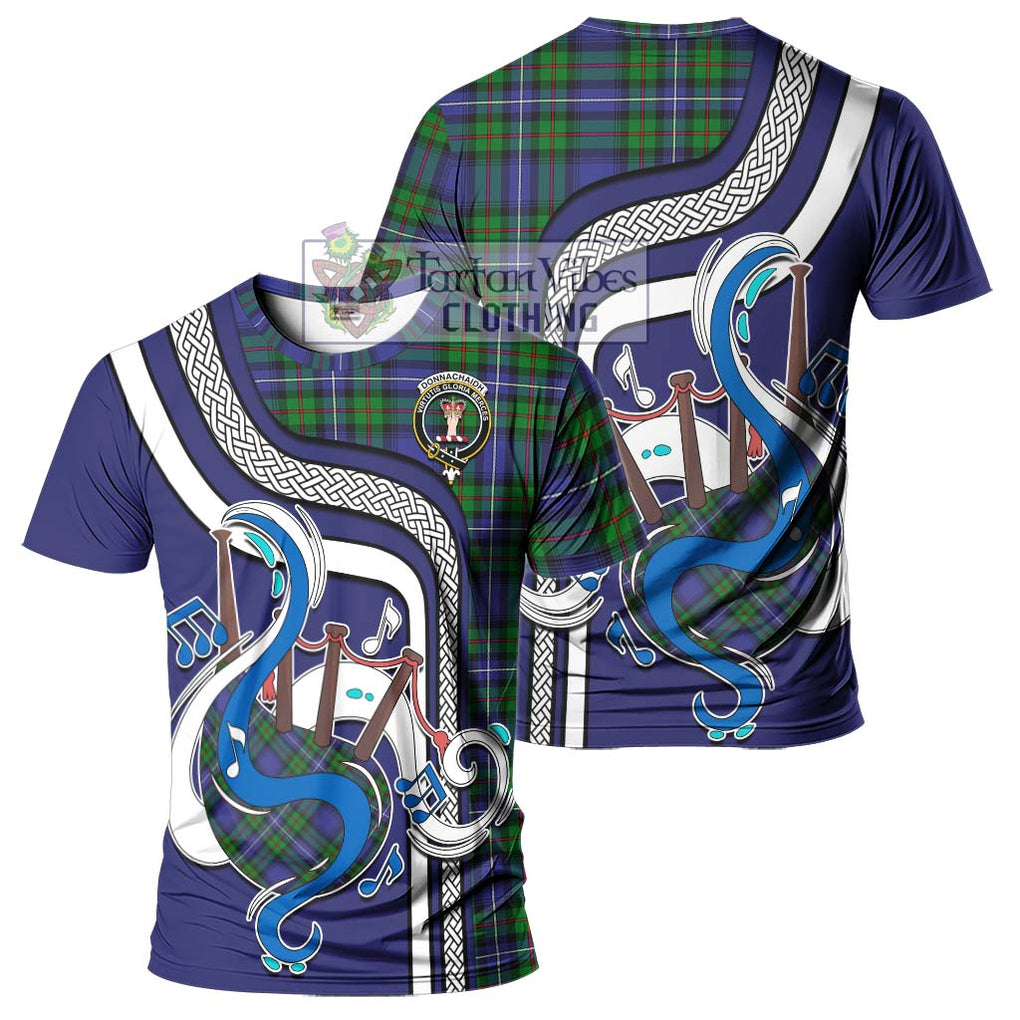 Donnachaidh Tartan T-Shirt with Epic Bagpipe Style - Tartanvibesclothing Shop