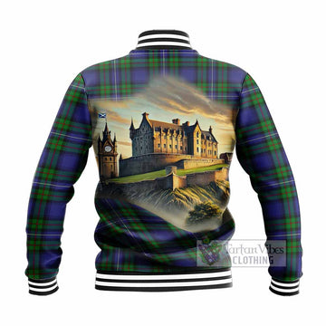 Donnachaidh Tartan Family Crest Baseball Jacket with Scottish Ancient Castle Style - Tartan Vibes Clothing