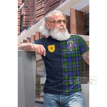 Donnachaidh Tartan Cotton T-shirt with Scottish Lion Royal Arm Half Style