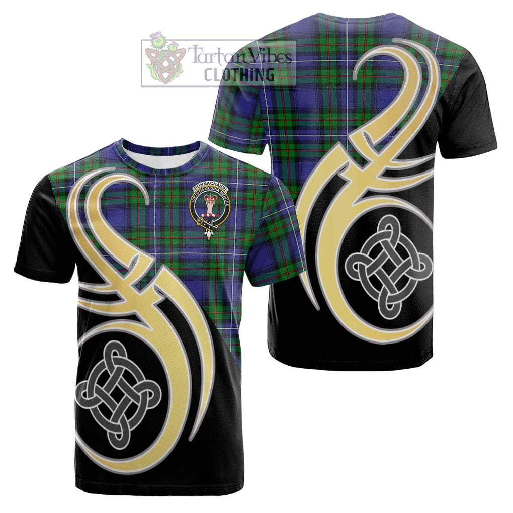 Tartan Vibes Clothing Donnachaidh Tartan Cotton T-shirt with Family Crest and Celtic Symbol Style