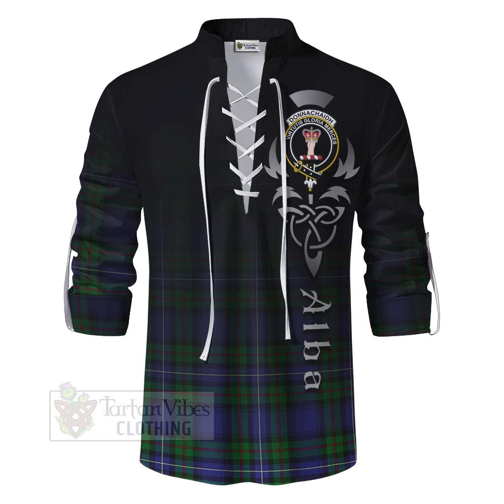 Tartan Vibes Clothing Donnachaidh Tartan Ghillie Kilt Shirt Featuring Alba Gu Brath Family Crest Celtic Inspired