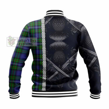 Donnachaidh Tartan Baseball Jacket with Family Crest Cross Sword Thistle Celtic Vibes