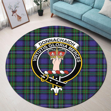 Donnachaidh Tartan Round Rug with Family Crest