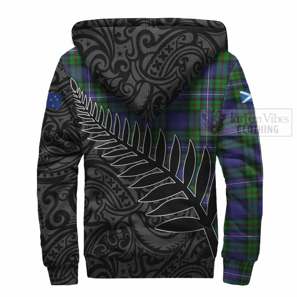 Tartan Vibes Clothing Donnachaidh Crest Tartan Sherpa Hoodie with New Zealand Silver Fern Half Style