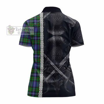 Donnachaidh Tartan Women's Polo Shirt with Family Crest Cross Sword Thistle Celtic Vibes