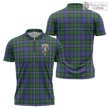 Donnachaidh Tartan Zipper Polo Shirt with Family Crest