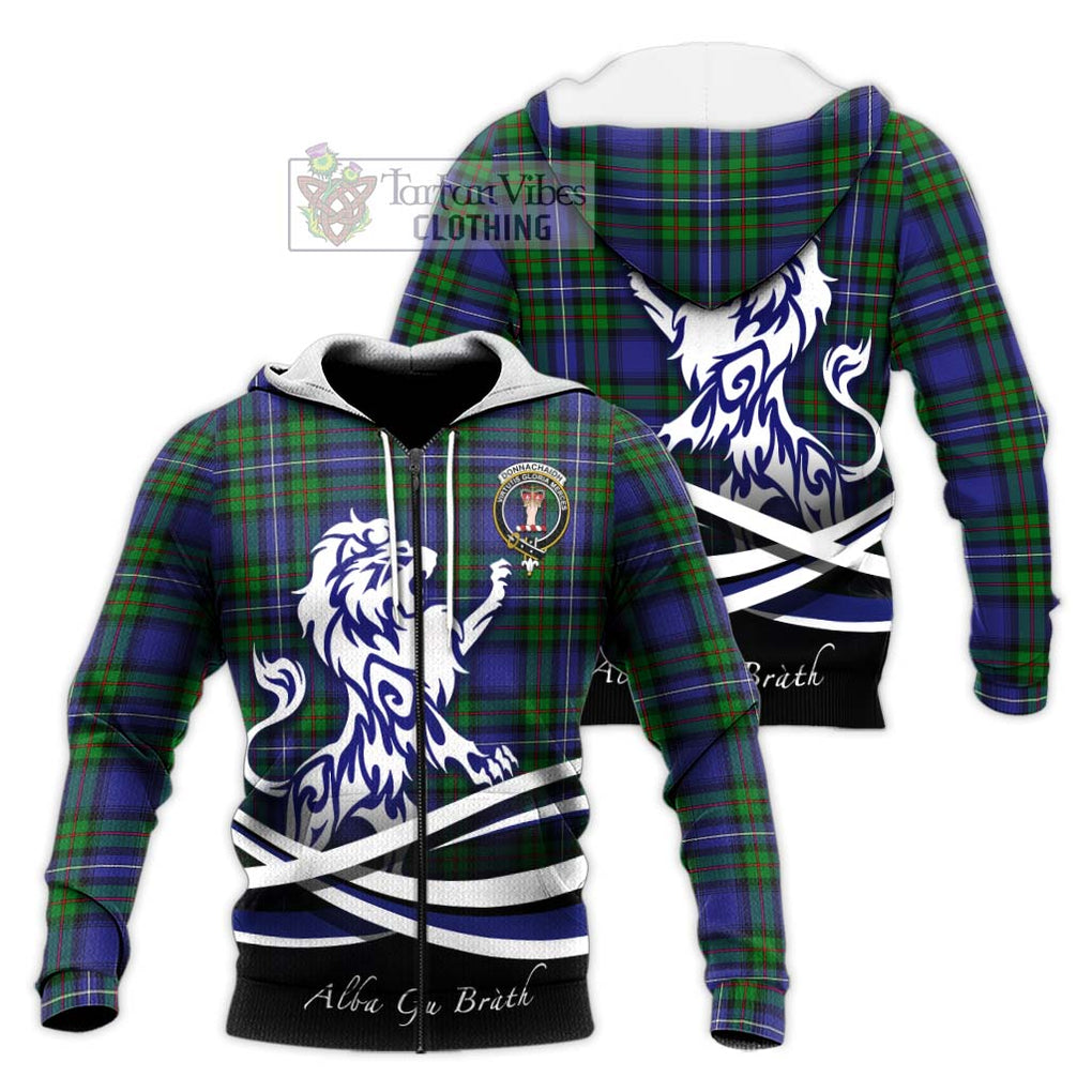 Donnachaidh Tartan Knitted Hoodie with Alba Gu Brath Regal Lion Emblem Unisex Knitted Zip Hoodie - Tartanvibesclothing Shop