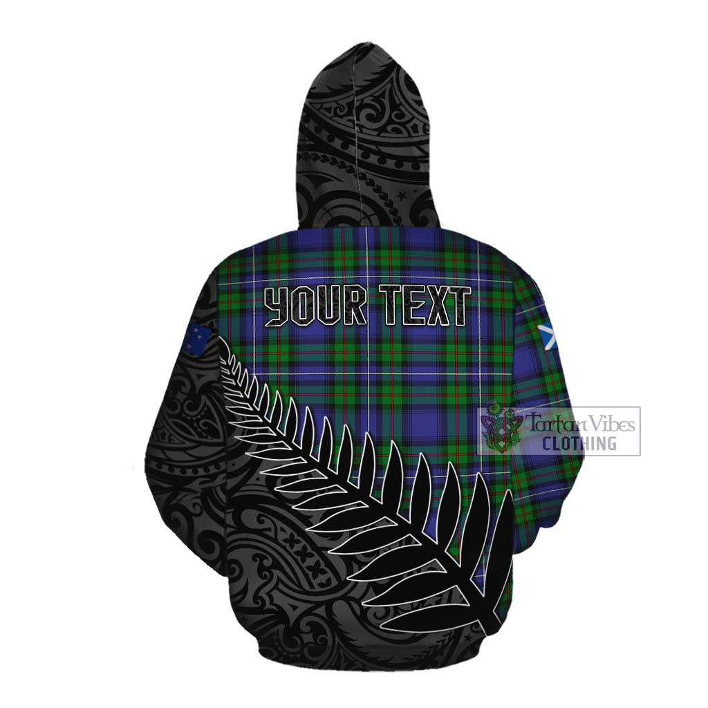 Tartan Vibes Clothing Donnachaidh Crest Tartan Cotton Hoodie with New Zealand Silver Fern Half Style