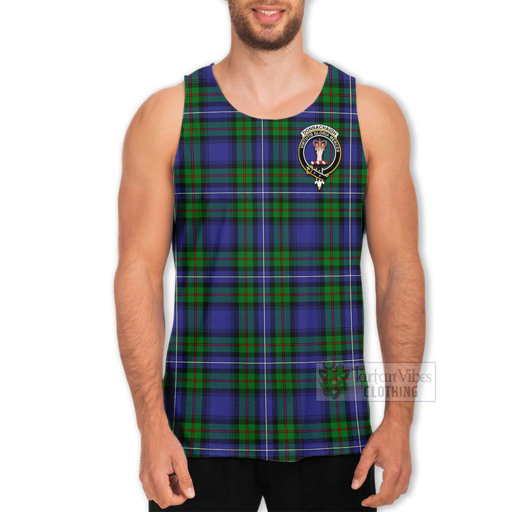 Tartan Vibes Clothing Donnachaidh Tartan Men's Tank Top with Family Crest and Bearded Skull Holding Bottles of Whiskey