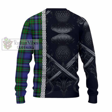 Donnachaidh Tartan Knitted Sweater with Family Crest Cross Sword Thistle Celtic Vibes