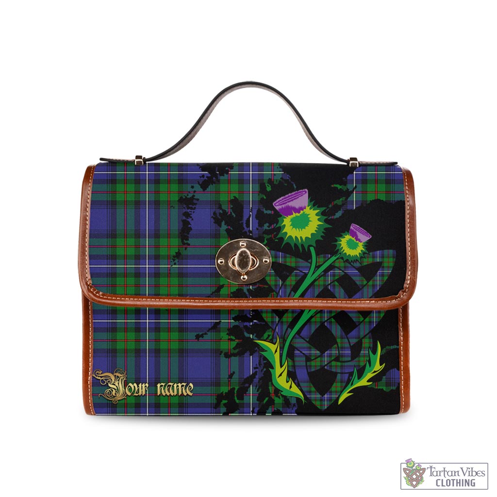 Tartan Vibes Clothing Donnachaidh Tartan Waterproof Canvas Bag with Scotland Map and Thistle Celtic Accents