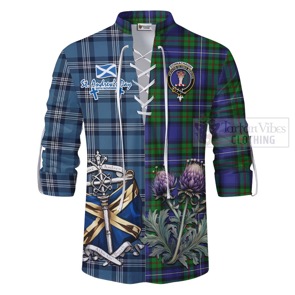 Tartan Vibes Clothing Donnachaidh Tartan Ghillie Kilt Shirt Happy St. Andrew's Day Half Tartan Style