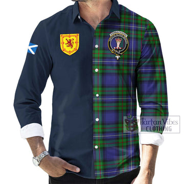 Donnachaidh Tartan Long Sleeve Button Shirt Alba with Scottish Lion Royal Arm Half Style