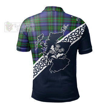 Donnachaidh Tartan Polo Shirt Featuring Thistle and Scotland Map